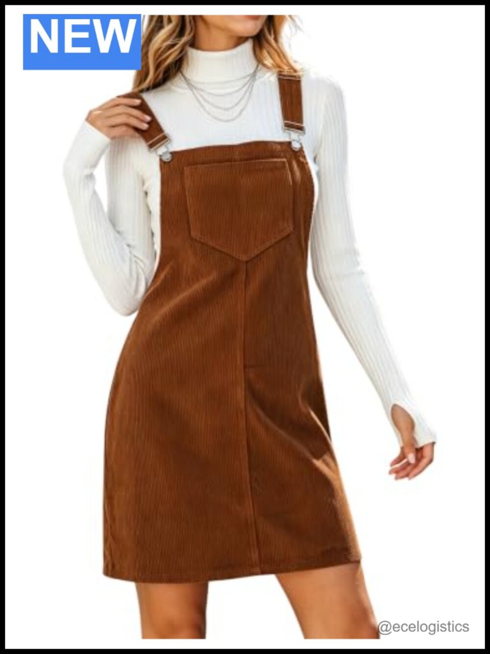 Women's Corduroy Bib Overalls Pinafore Midi Dress Sleeveless Jumpsuit